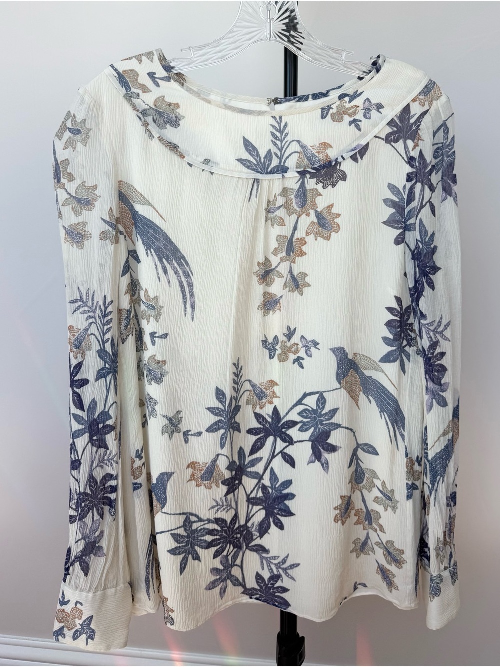 Tory Burch Cream Blouse with Blue Floral Trim - Picture 8 of 8
